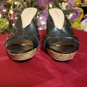 Black Leather Wedges